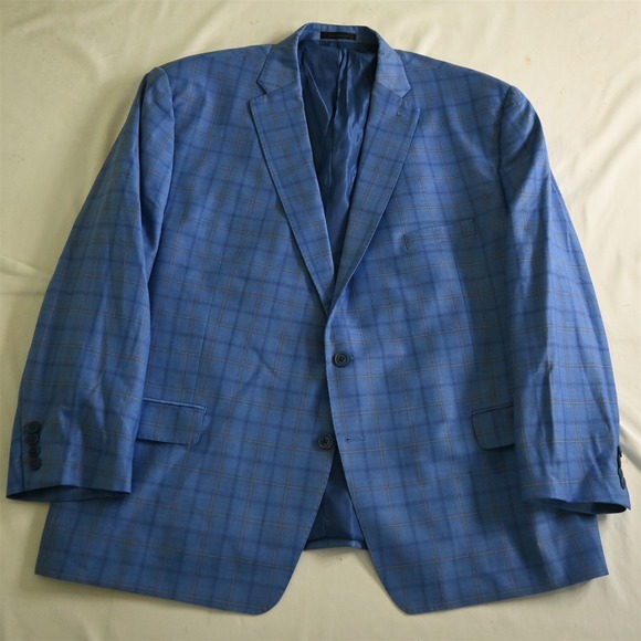 Tailored 56R Blue Plaid 100% Wool Mens Blazer Suit Jacket Sport‎ Coat